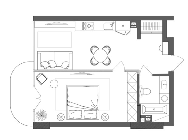 ЖК Neboshill: планування 2-кімнатної квартири 49.51 м²