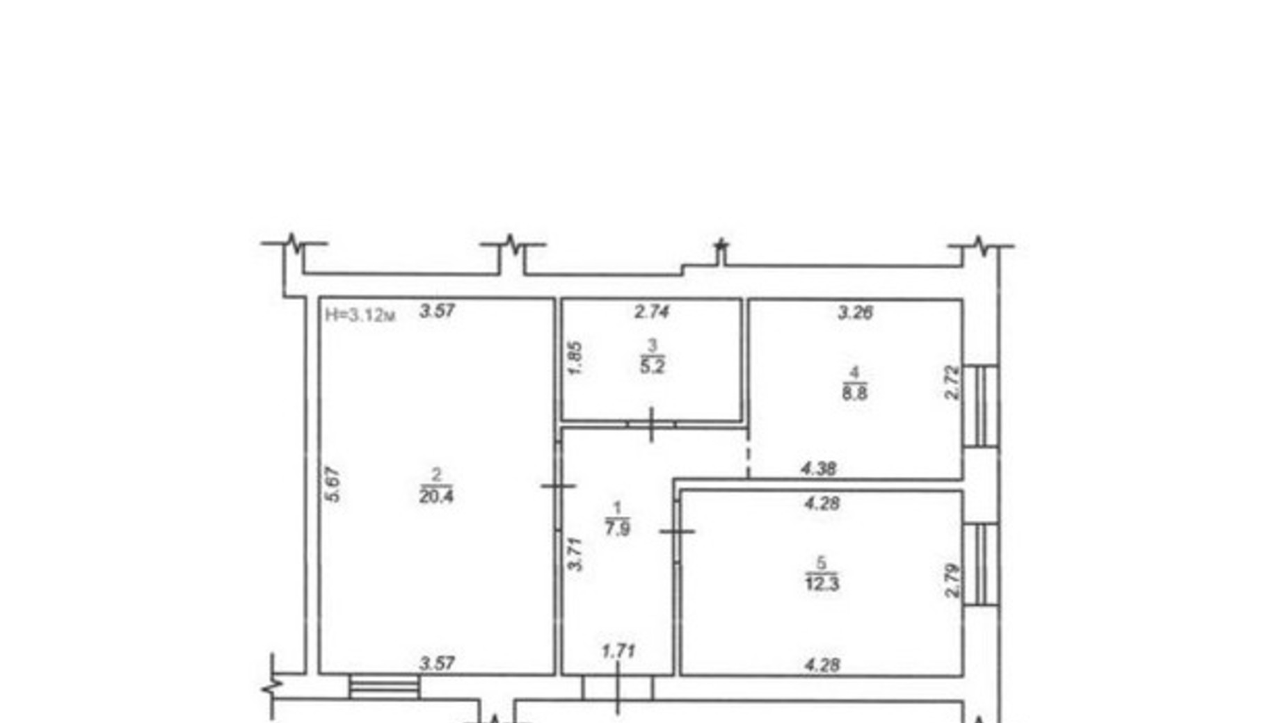 Планировка 3-комнатной квартиры в ЖК Мюнхен 54.6 м², фото 630195