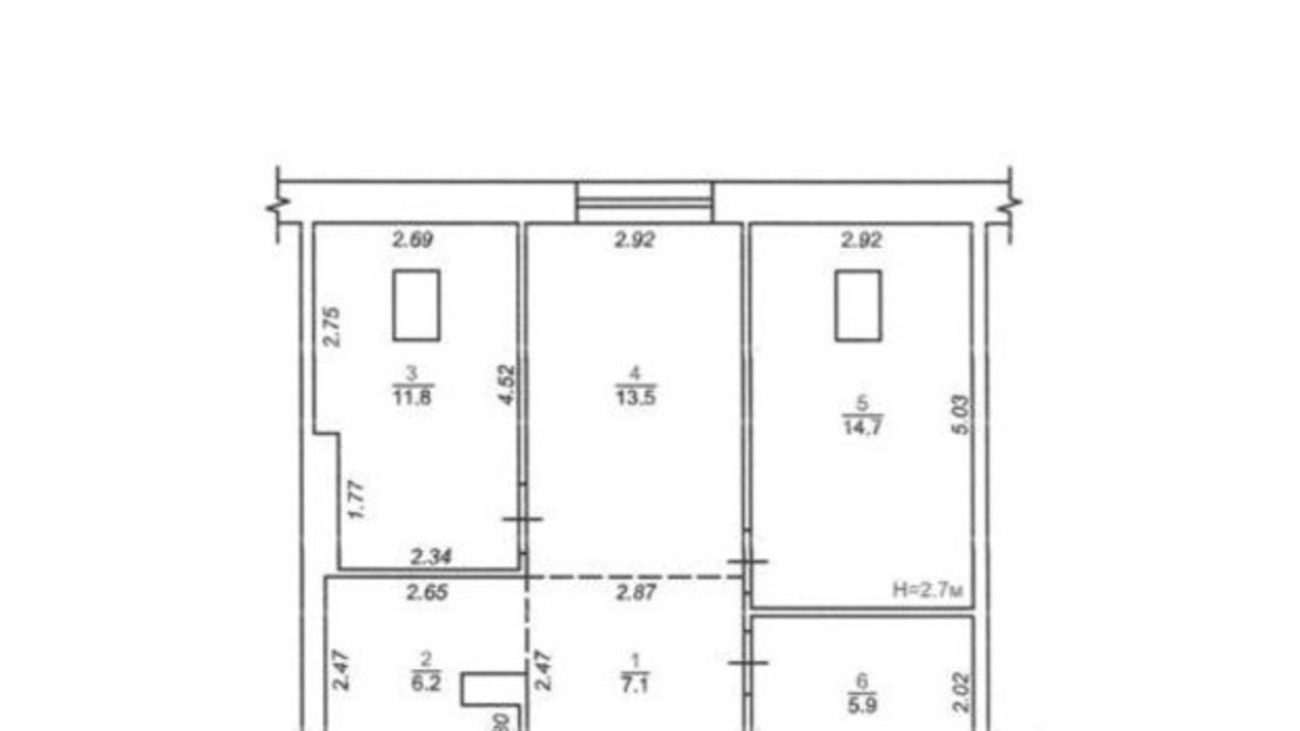 Планировка 3-комнатной квартиры в ЖК Мюнхен 59.2 м², фото 630198