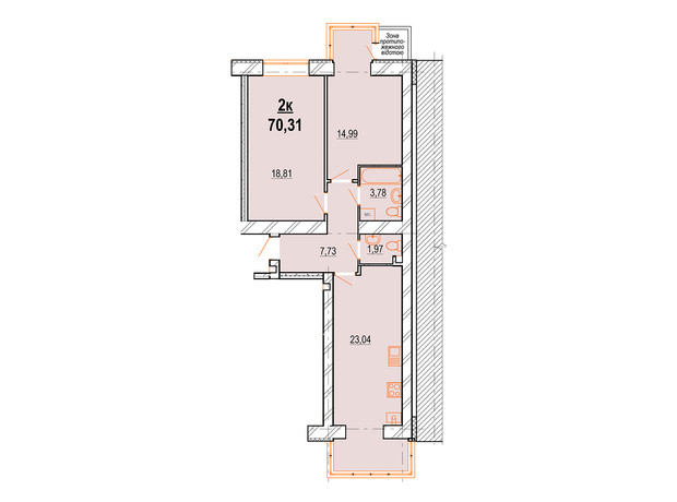 ЖК Перлина Поділля: планування 2-кімнатної квартири 70.31 м²
