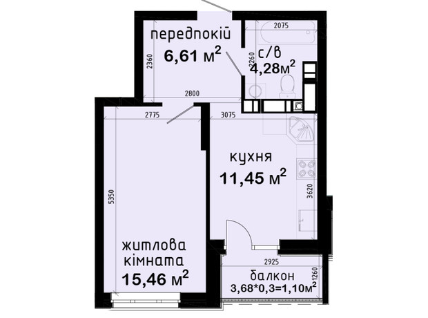 ЖК Авеню 42: планування 1-кімнатної квартири 38.9 м²