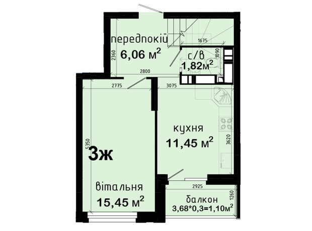 ЖК Авеню 42: планировка 3-комнатной квартиры 78.26 м²