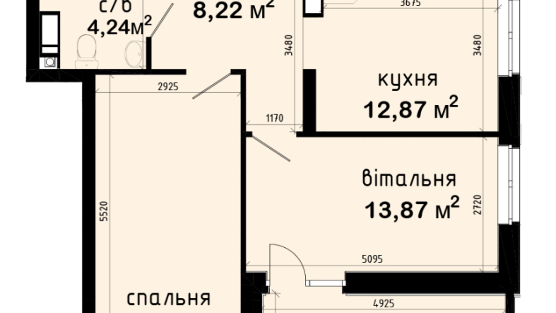 Планировка 2-комнатной квартиры в ЖК Авеню 42 57.2 м², фото 630649