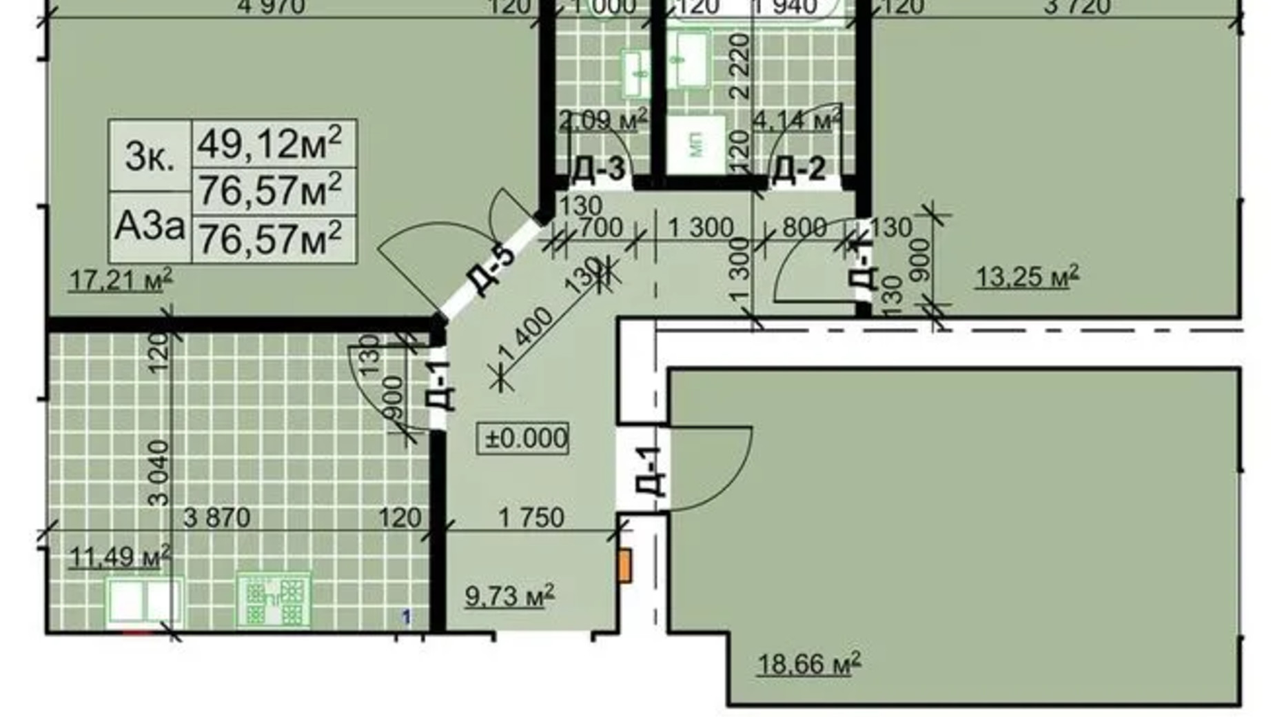 Планировка 3-комнатной квартиры в ЖК Столичный квартал 76.57 м², фото 630656