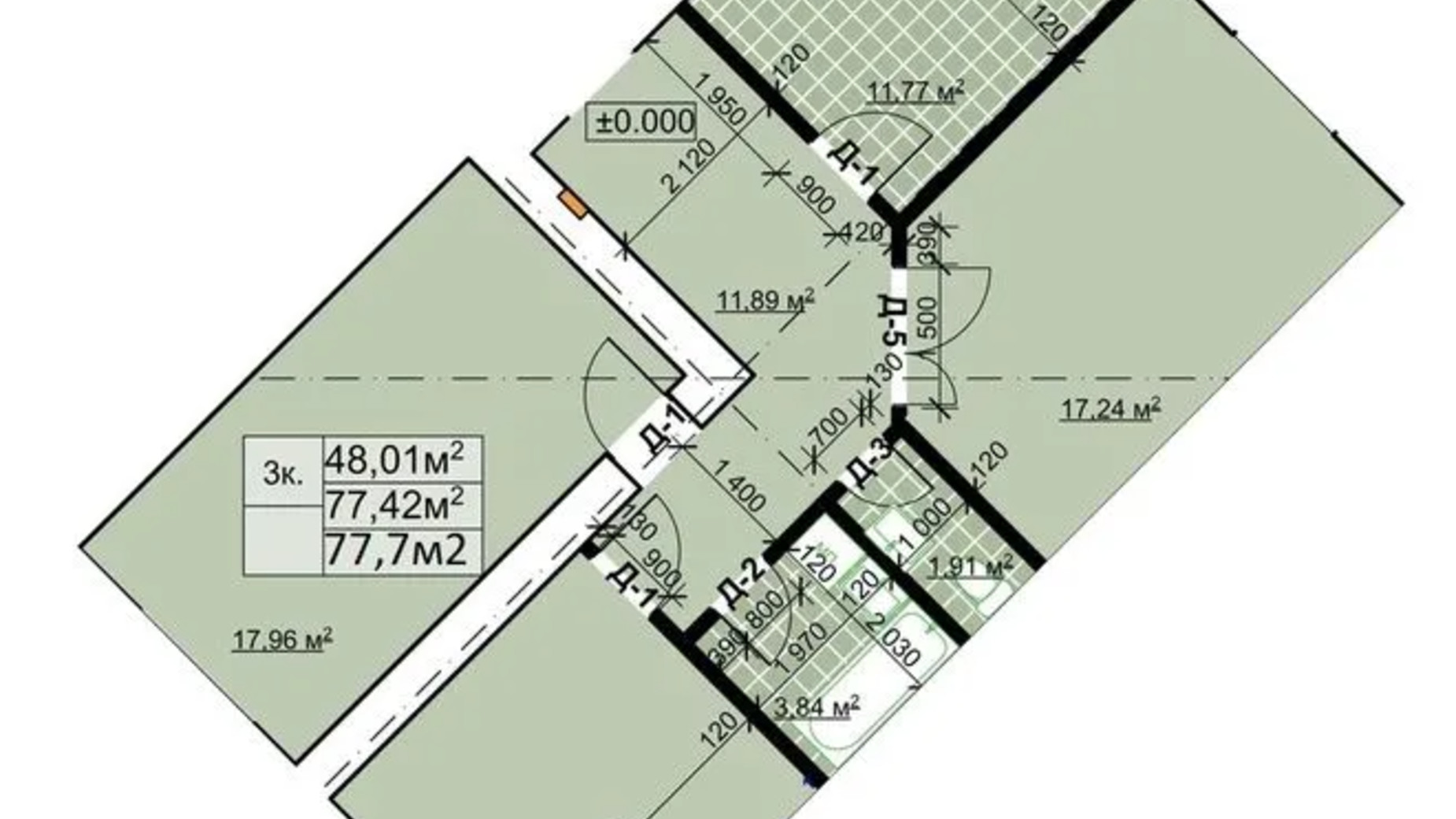 Планировка 3-комнатной квартиры в ЖК Столичный квартал 77.7 м², фото 630657