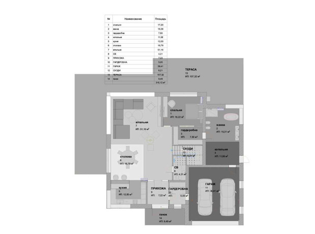 КГ Лесные Плюты: планировка 4-комнатной квартиры 520 м²