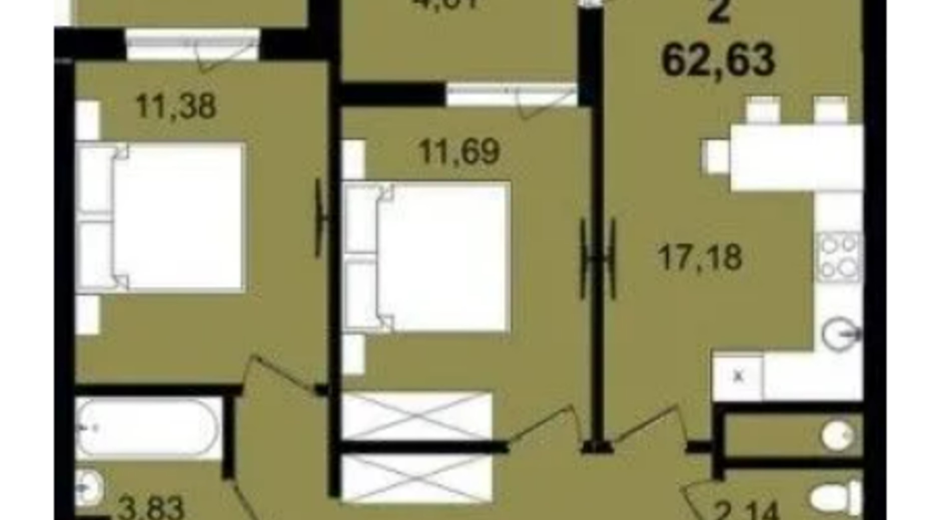 Планировка 2-комнатной квартиры в ЖК Infinity Park 62.63 м², фото 630785