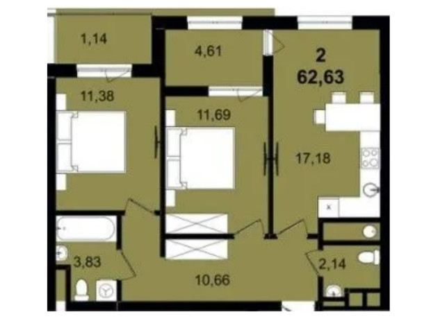 ЖК Infinity Park: планировка 2-комнатной квартиры 62.63 м²