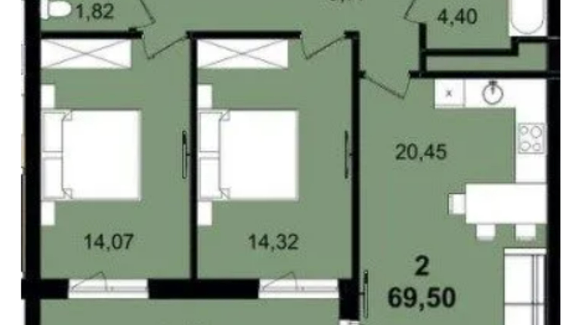 Планировка 2-комнатной квартиры в ЖК Infinity Park 69.5 м², фото 630787