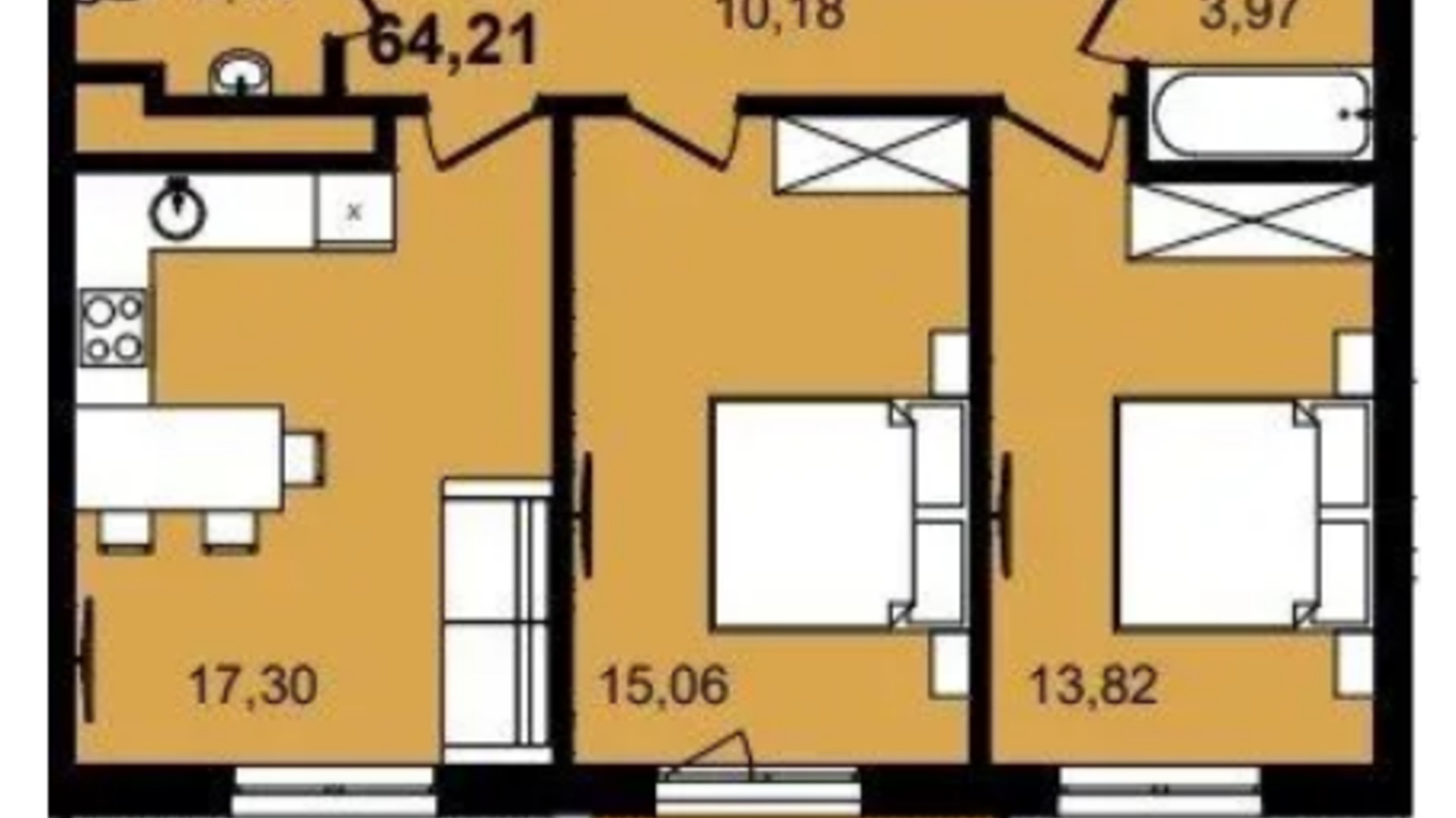 Планировка 2-комнатной квартиры в ЖК Infinity Park 64.21 м², фото 630791