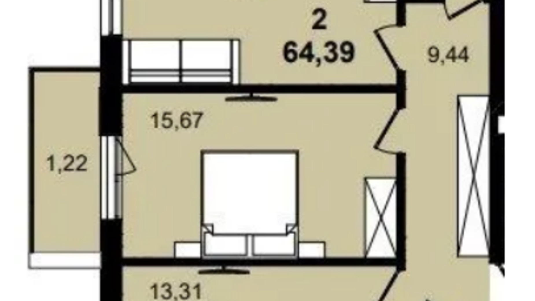 Планировка 2-комнатной квартиры в ЖК Infinity Park 64.39 м², фото 630792