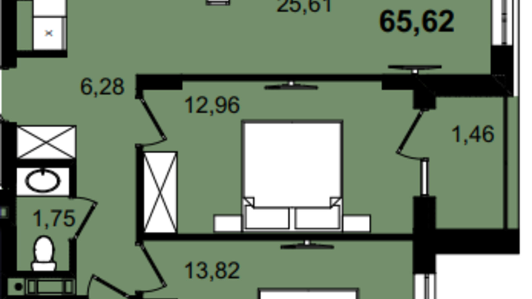 Планировка 2-комнатной квартиры в ЖК Infinity Park 65.62 м², фото 630798