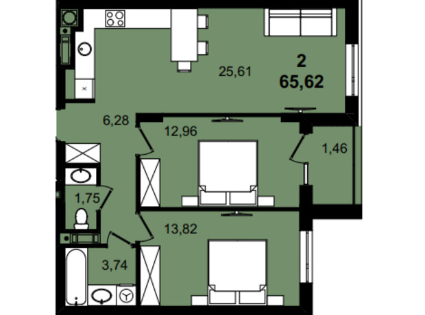 ЖК Infinity Park: планировка 2-комнатной квартиры 65.62 м²