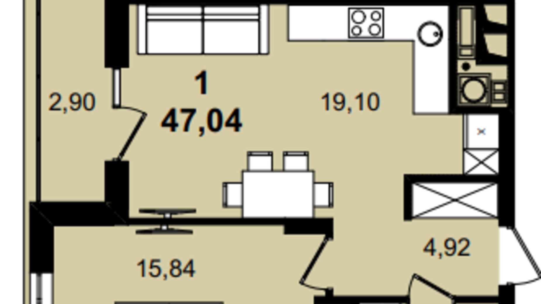 Планировка 1-комнатной квартиры в ЖК Infinity Park 47.04 м², фото 630803