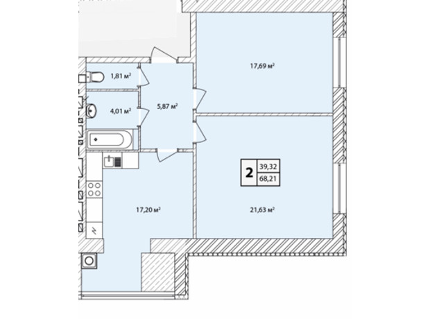 ЖК Прага Gold: планування 2-кімнатної квартири 68.21 м²