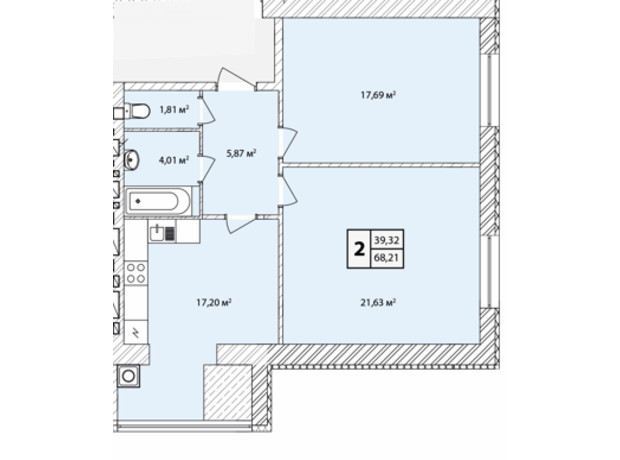 ЖК Прага Gold: планировка 2-комнатной квартиры 68.21 м²