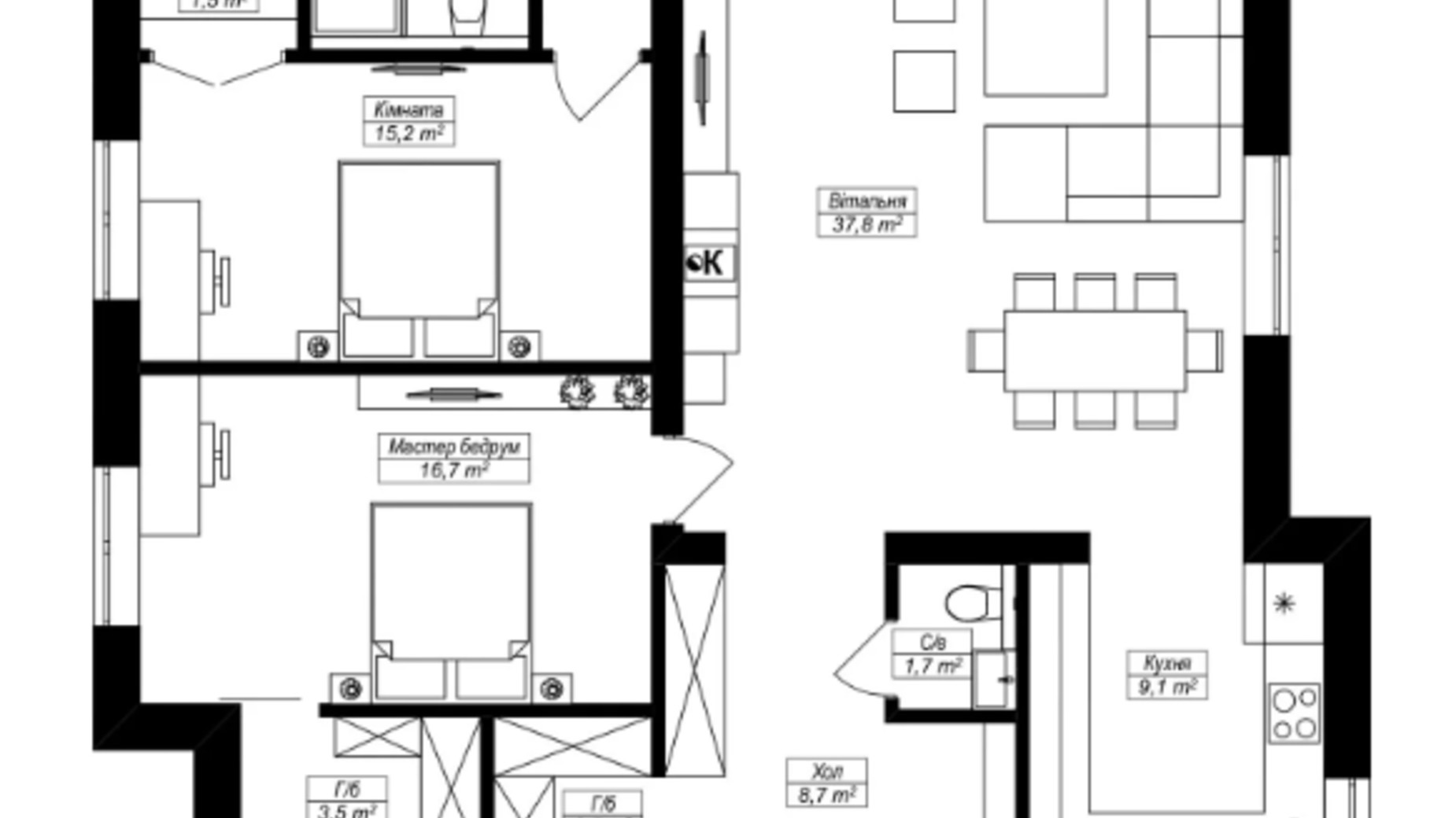 Планировка коттеджа в КГ New Village 154.8 м², фото 631356