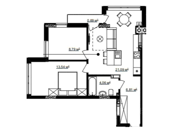 ЖК В4: планировка 2-комнатной квартиры 55 м²