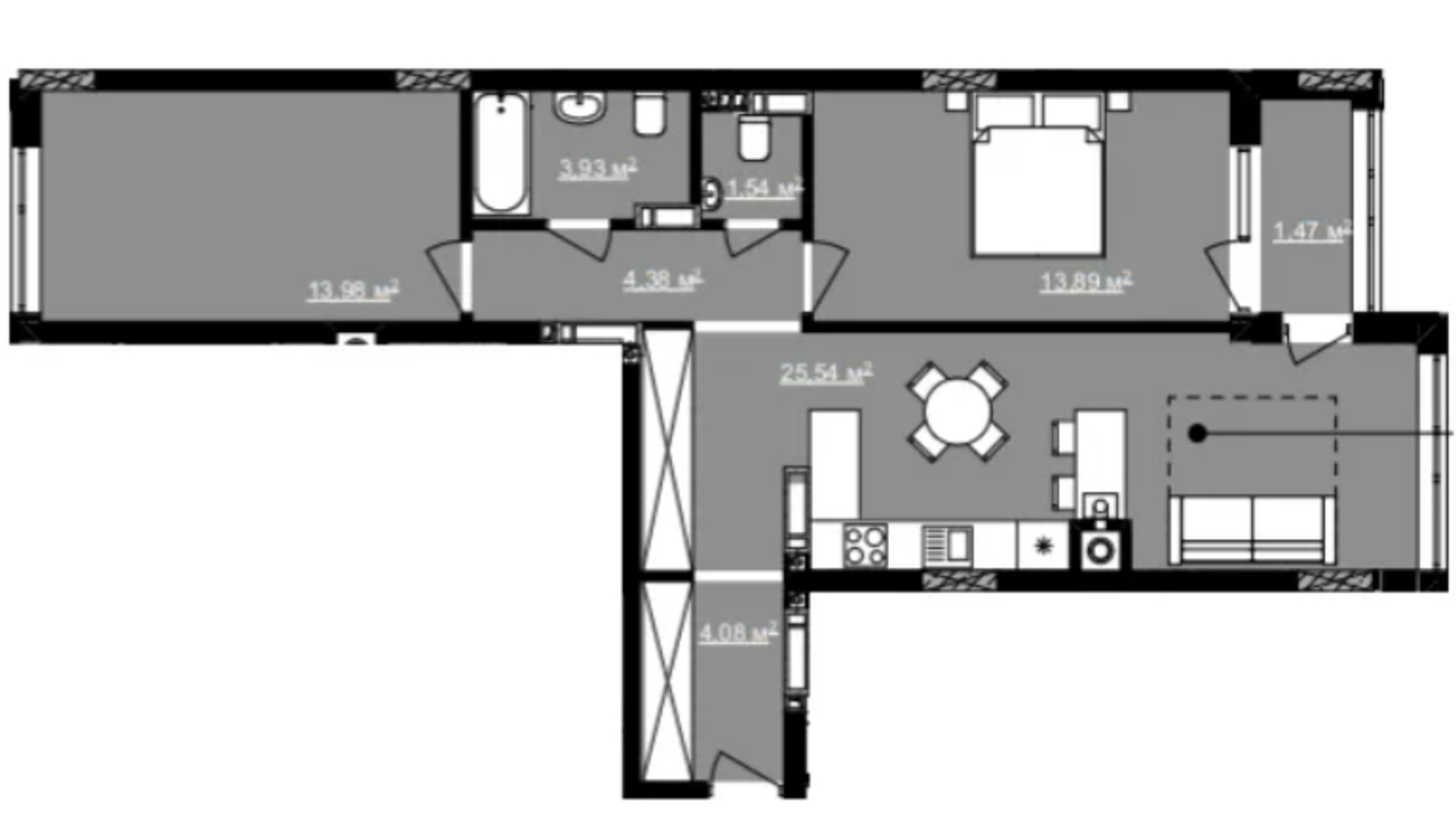 Планування 2-кімнатної квартири в ЖК В4 68.7 м², фото 631545