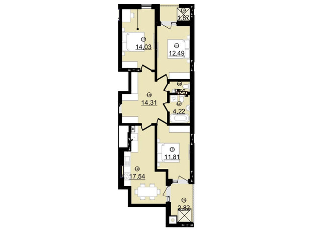 ЖК Звездный: планировка 3-комнатной квартиры 80.7 м²