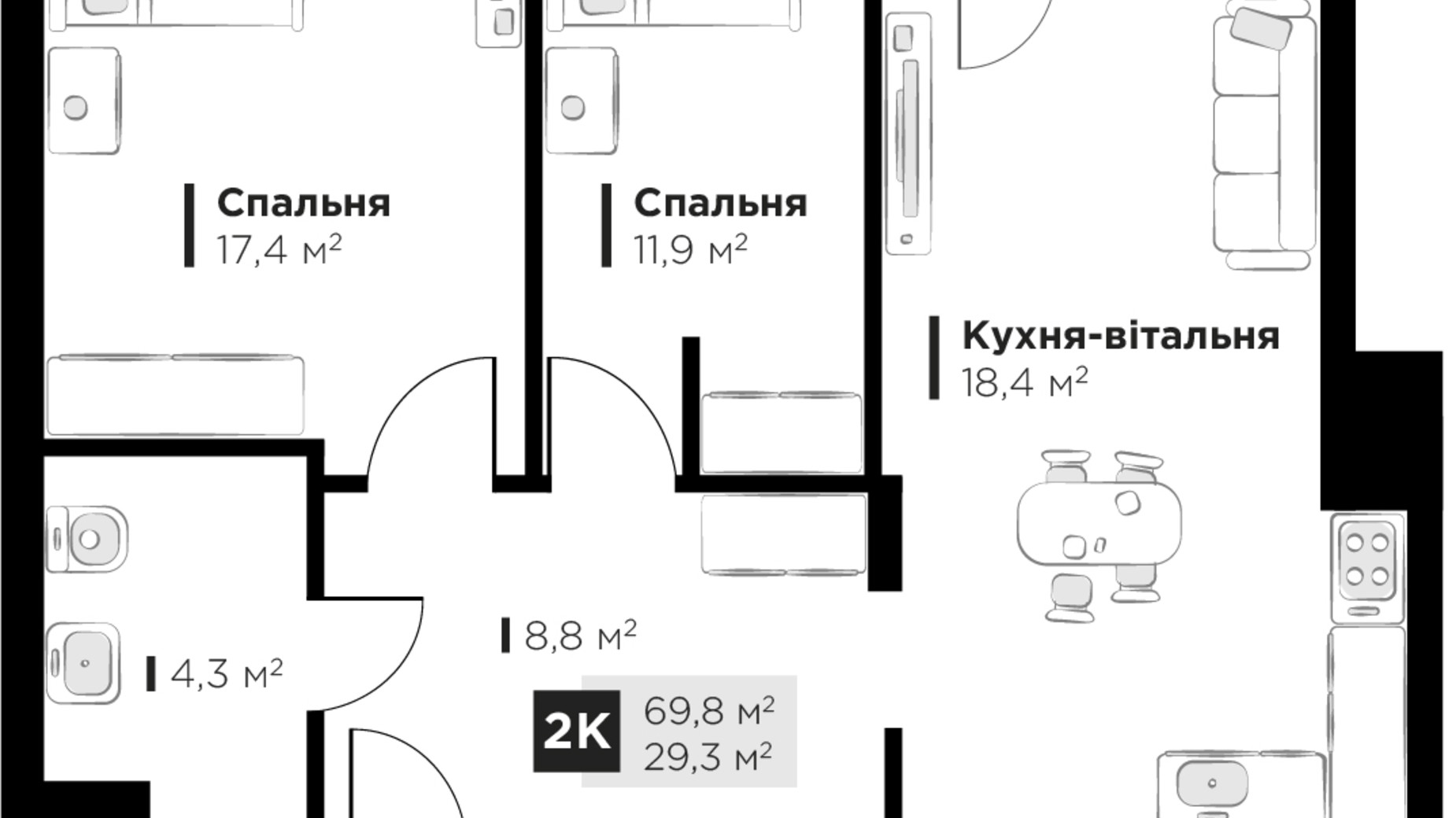 Планировка 2-комнатной квартиры в ЖК Feel House 69.8 м², фото 631640