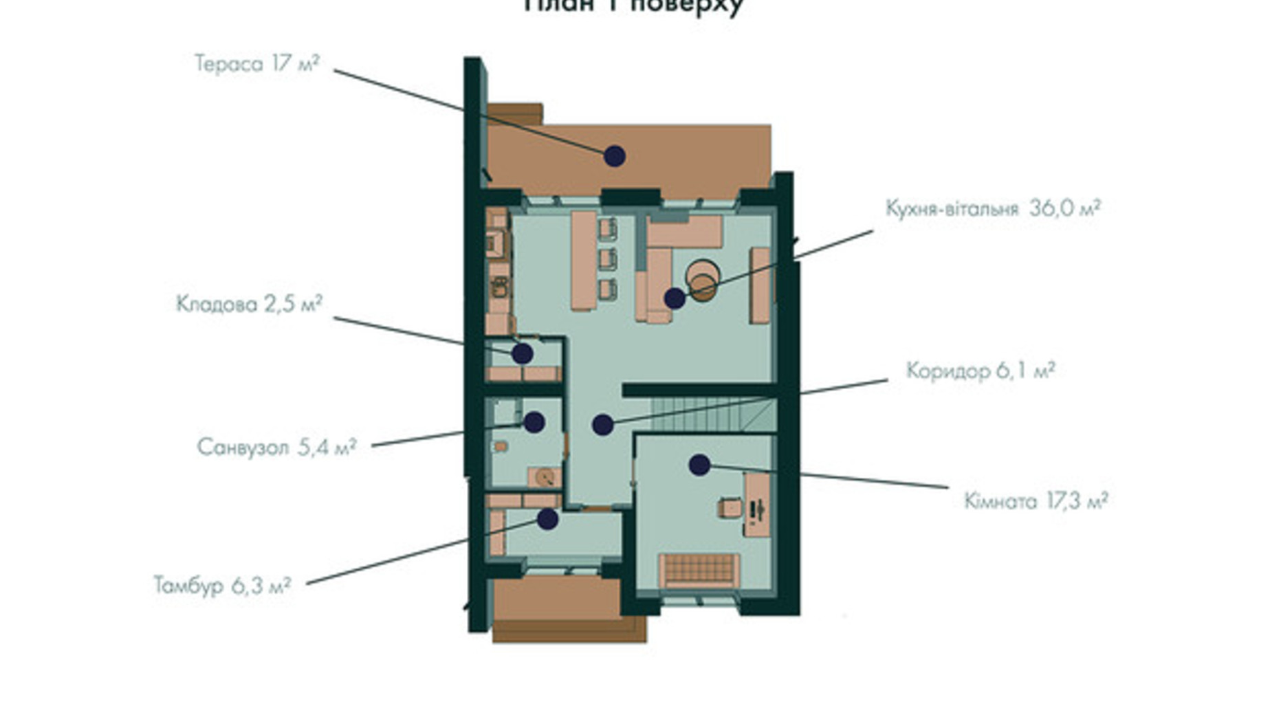 Планировка 3-комнатной квартиры в Таунхаус Green Wall 155 м², фото 631647
