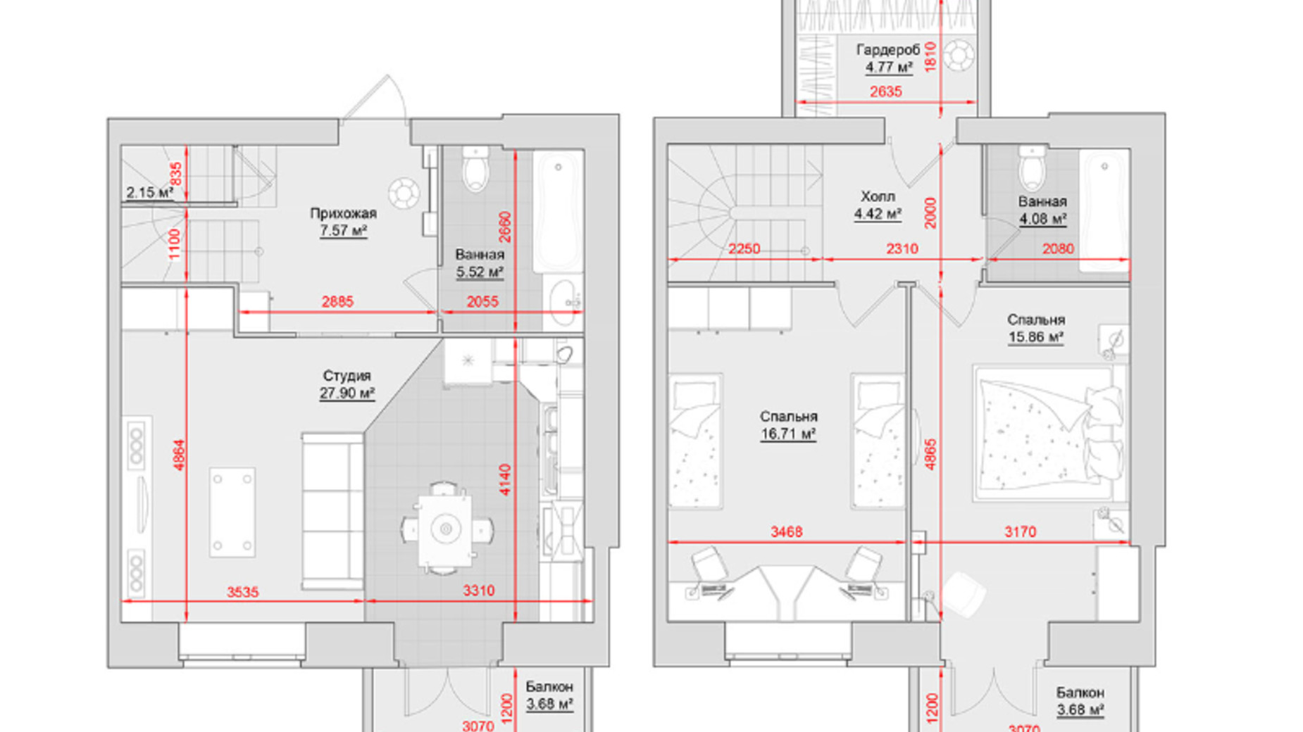 Планировка много­уровневой квартиры в ЖК по ул. Троицкая, 74 98 м², фото 631818