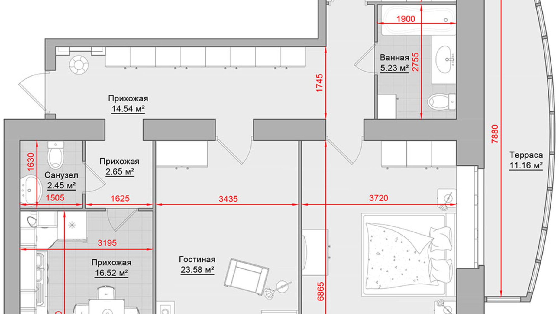 Планування 3-кімнатної квартири в ЖК по вул. Троїцька, 74 117.3 м², фото 631822