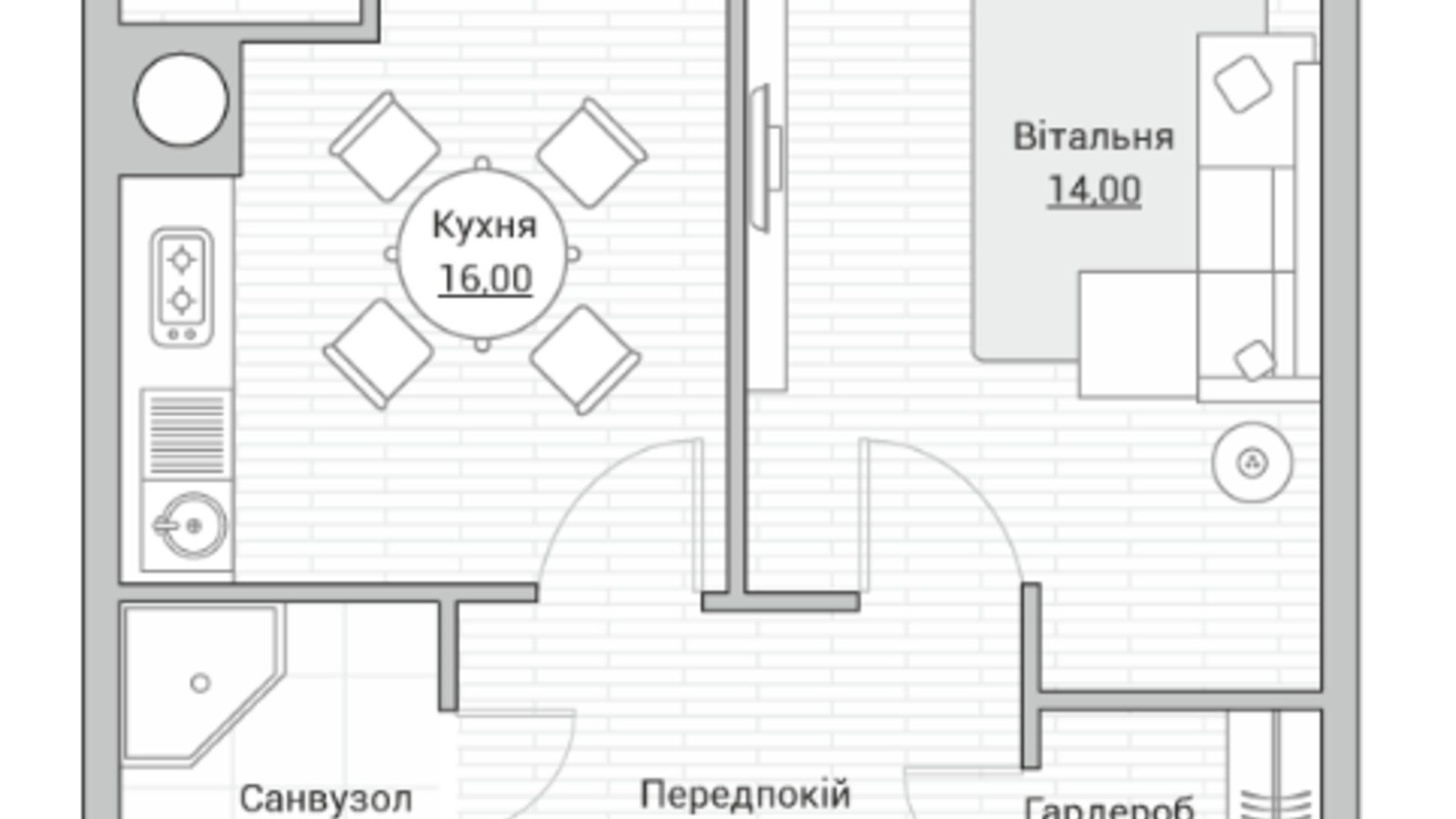 Планування 1-кімнатної квартири в ЖК Евромісто 42.5 м², фото 631926