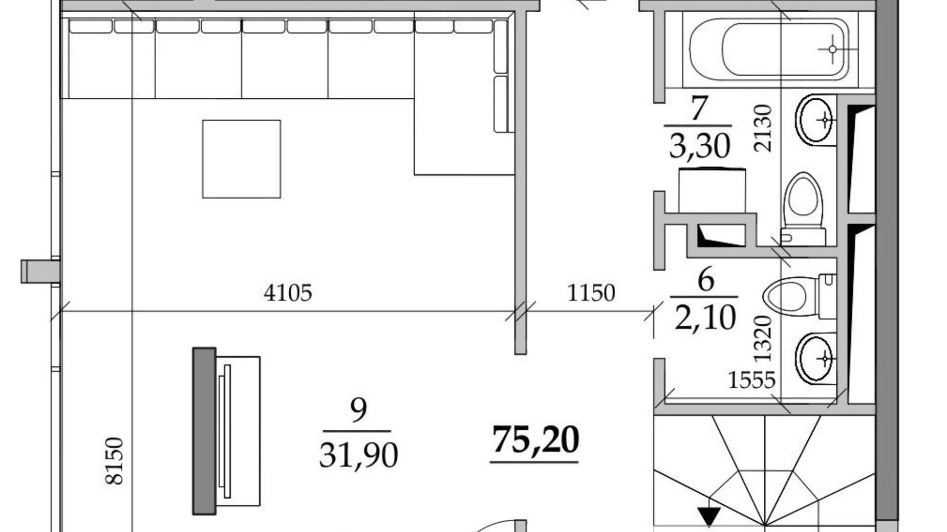 Планування багато­рівневої квартири в ЖК Таїровські сади 153.7 м², фото 632507