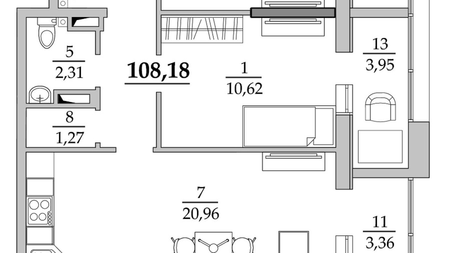 Планування 3-кімнатної квартири в ЖК Таїровські сади 102.4 м², фото 632513