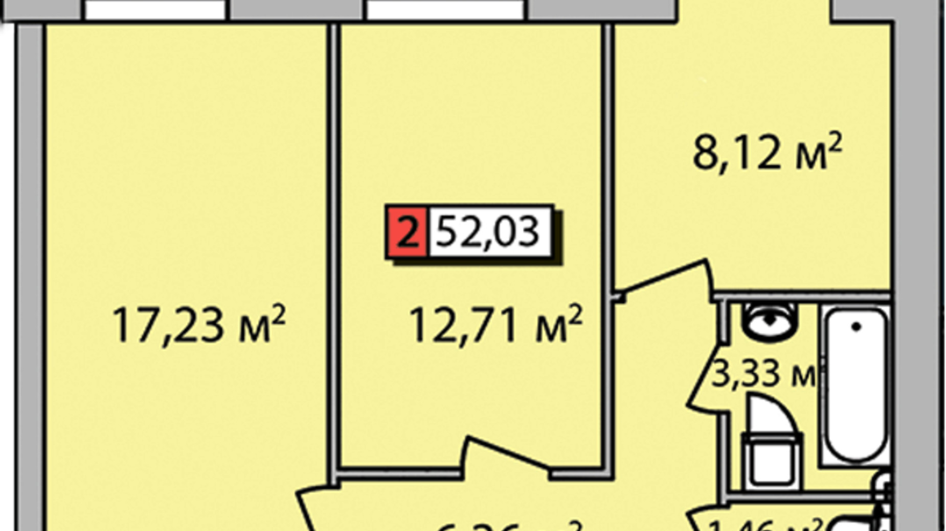 Планування 2-кімнатної квартири в ЖК Парковий квартал 52.03 м², фото 632521
