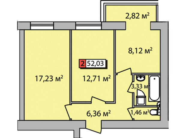 ЖК Парковий квартал: планування 2-кімнатної квартири 52.03 м²