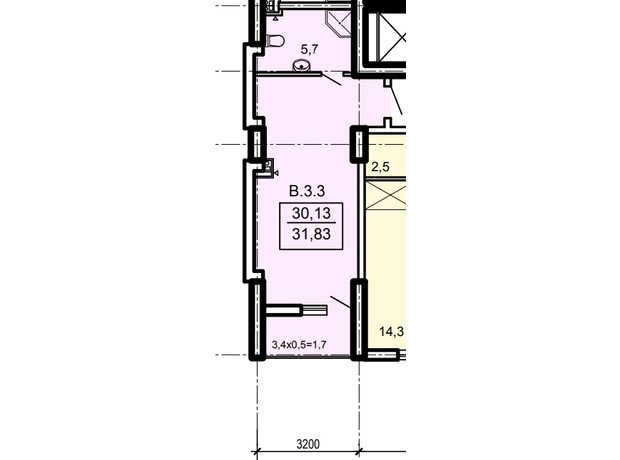 ЖК Акрополь: планировка 1-комнатной квартиры 31.6 м²