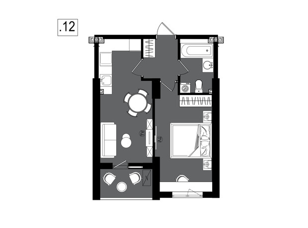 ЖК Посейдон: планування 1-кімнатної квартири 40.93 м²