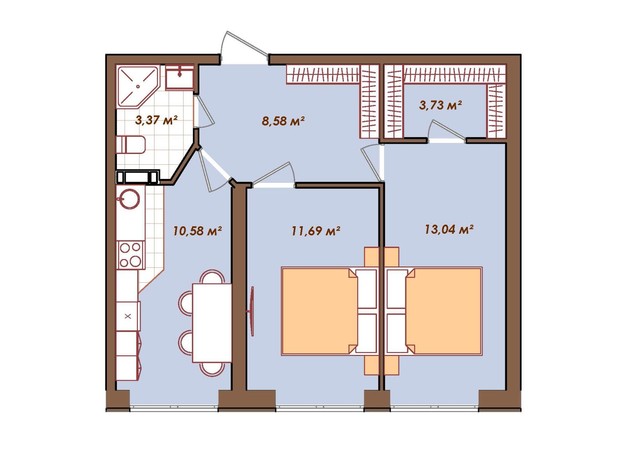 ЖК Smart Residence: планировка 2-комнатной квартиры 51.32 м²