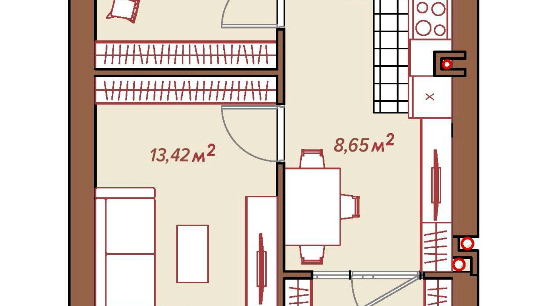 Планировка 2-комнатной квартиры в ЖК Smart Residence 46.45 м², фото 633090