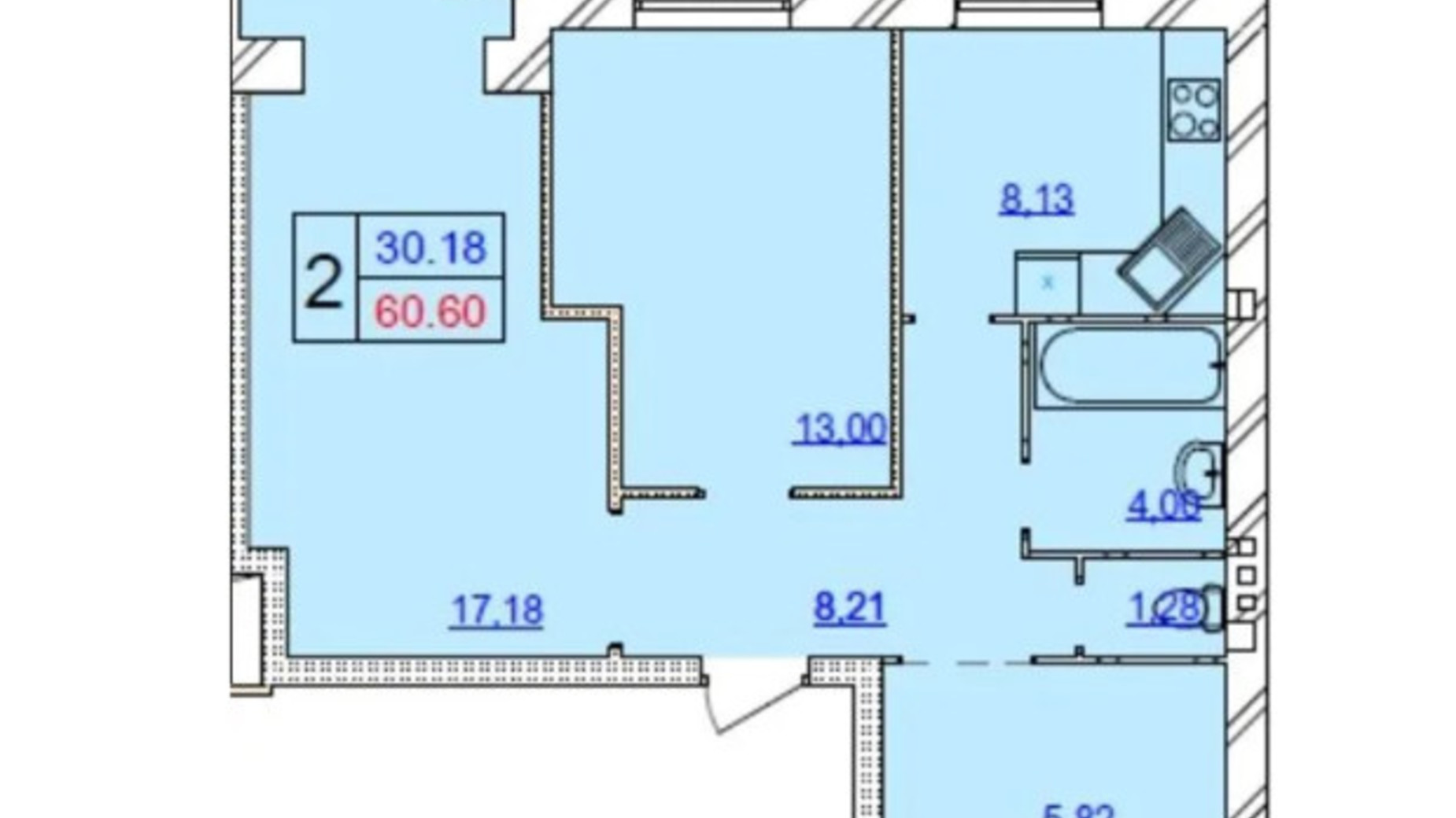Планировка 2-комнатной квартиры в ЖК Grand Royal 60.84 м², фото 633244