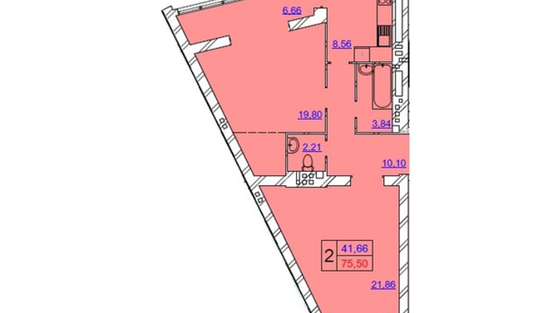 Планировка 2-комнатной квартиры в ЖК Grand Royal 78 м², фото 633248