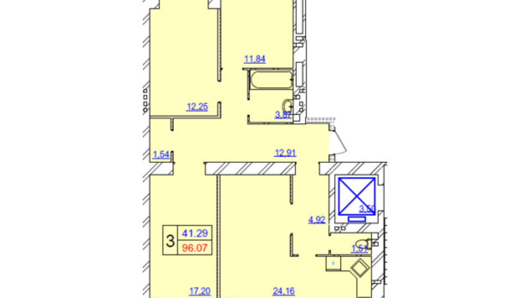 Планировка 3-комнатной квартиры в ЖК Grand Royal 99.2 м², фото 633250