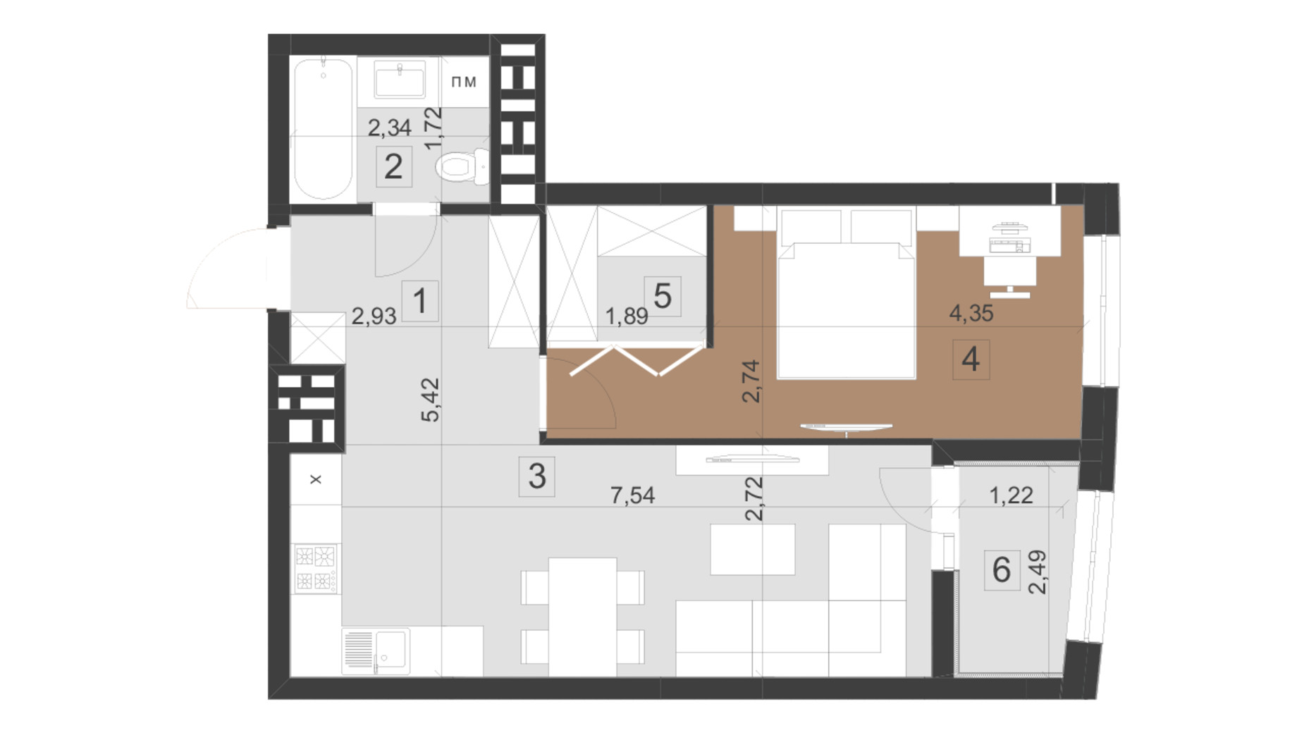 Планировка 1-комнатной квартиры в ЖК Парус Премиум 52 м², фото 633305