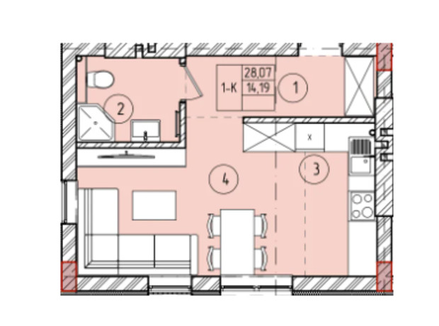 ЖК Smart Town: планування 1-кімнатної квартири 30 м²