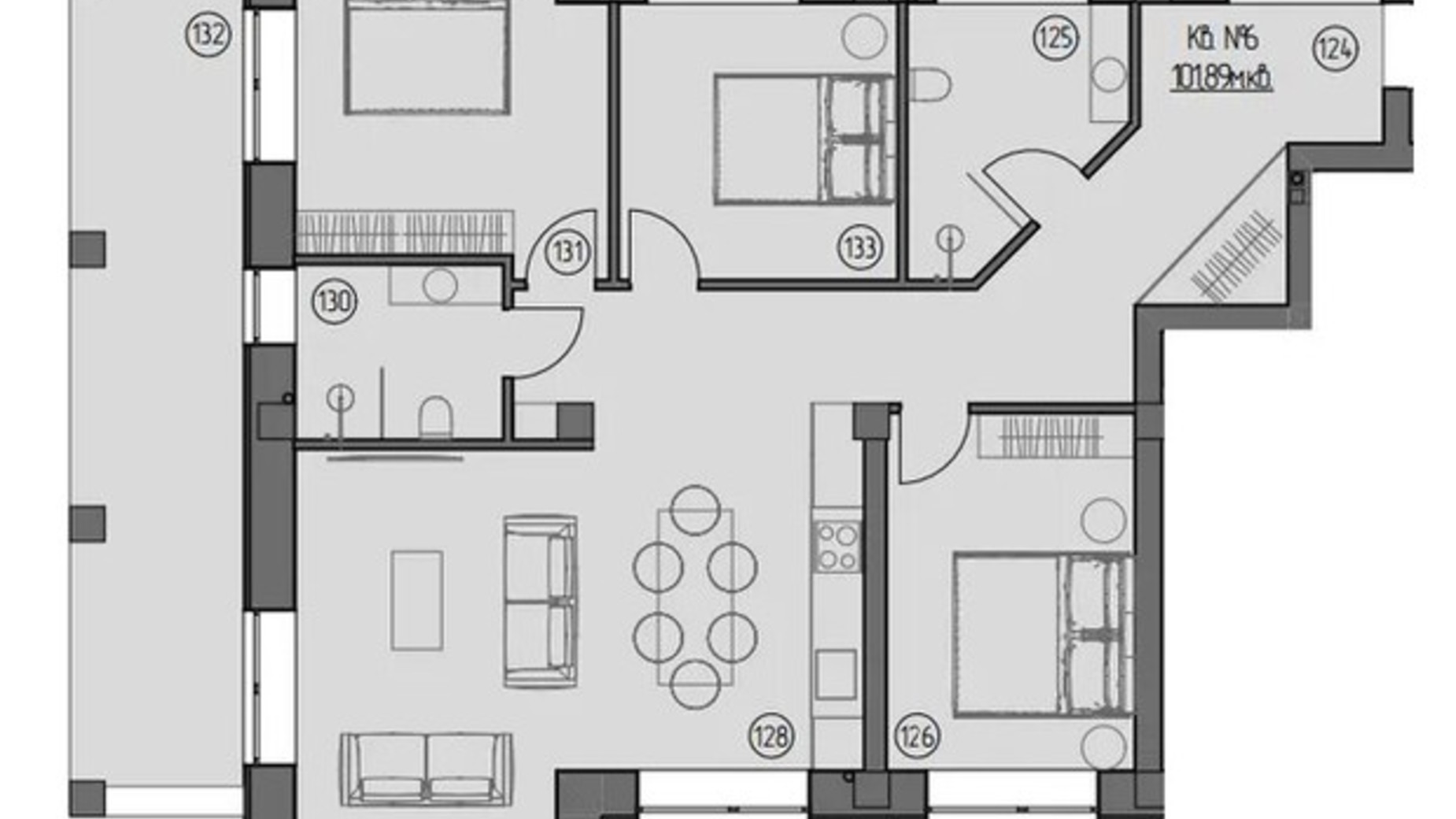 Планировка 3-комнатной квартиры в ЖК Central 107.8 м², фото 633543