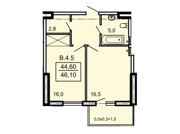 ЖК Акрополь: планировка 1-комнатной квартиры 46.1 м²