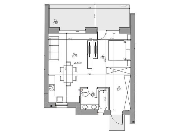 КГ YOND.City: планировка 1-комнатной квартиры 56.66 м²