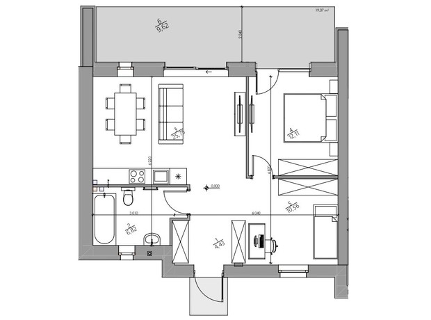 КГ YOND.City: планировка 2-комнатной квартиры 69.29 м²