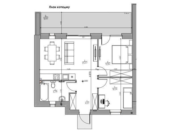 КГ YOND.City: планировка 2-комнатной квартиры 69.71 м²