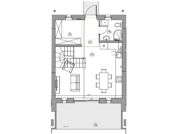 КГ YOND.City: планировка 3-комнатной квартиры 106.49 м²