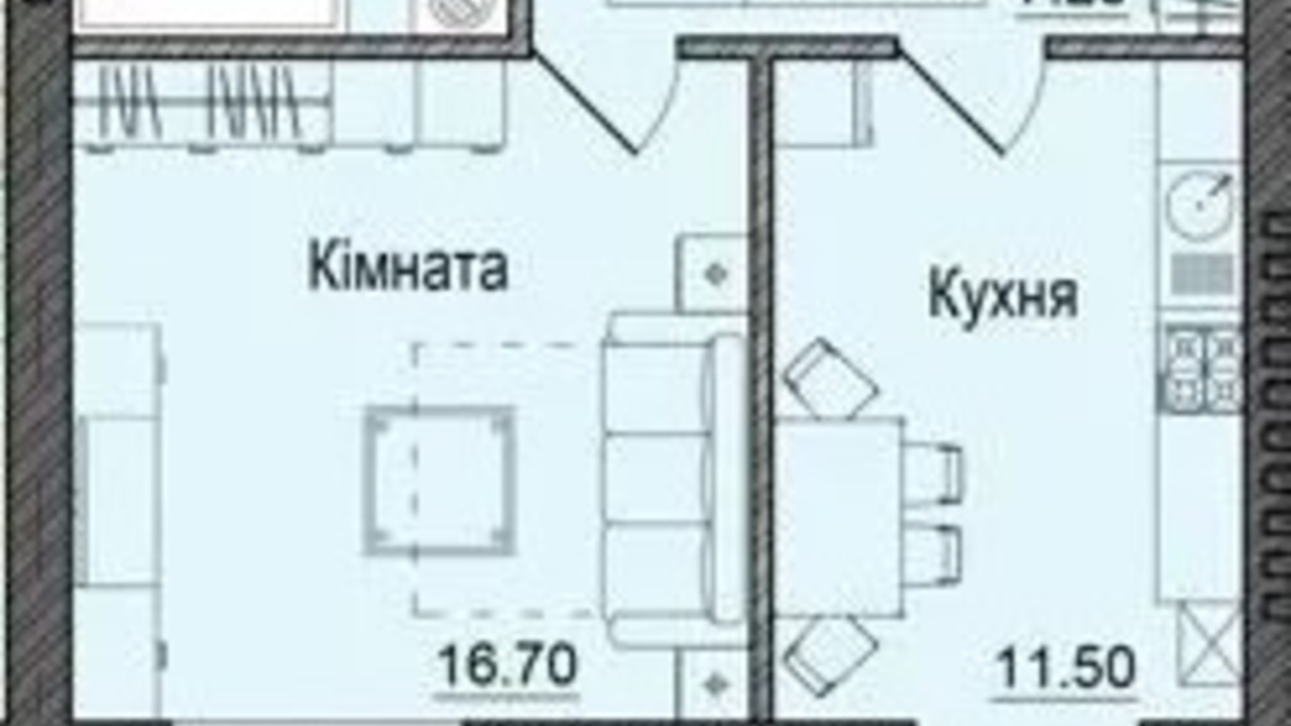 Планировка 1-комнатной квартиры в ЖК Акварели Проспекта 43.7 м², фото 633704