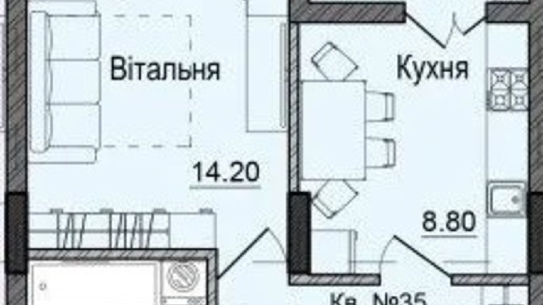 Планування 1-кімнатної квартири в ЖК Акварелі Проспекту 36.2 м², фото 633706